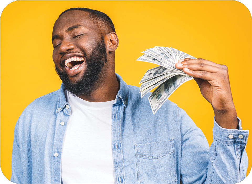 Man happy and relieved with money